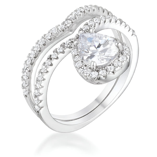 1.75 CT RHODIUM CHEVRON WEDDING SET WITH CLEAR CZ