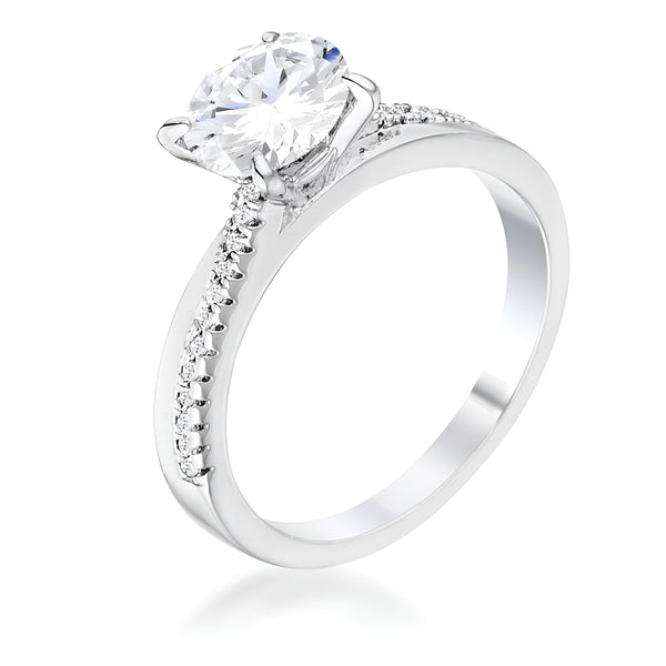 1.4 CT CONTEMPORARY DAINTY RHODIUM CLEAR CZ ENGAGEMENT RING