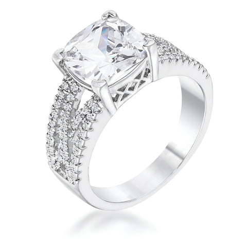 3 CT ELEGANT RHODIUM CRISS-CROSS CLEAR CZ ENGAGEMENT RING