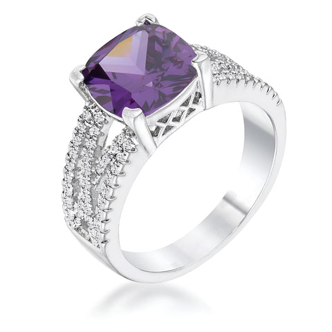 3 CT ELEGANT SILVERTONE CRISS-CROSS AMETHYST PURPLE CZ ENGAGEMENT RING