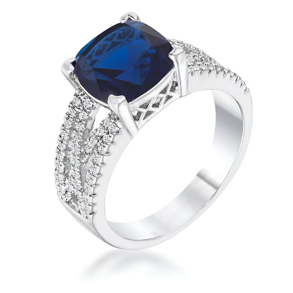 3 CT ELEGANT SILVERTONE CRISS-CROSS SAPPHIRE BLUE CZ ENGAGEMENT RING