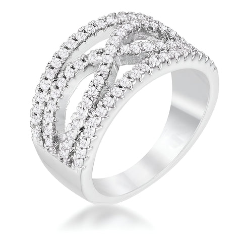 0.4 CT RHODIUM CLASSIC TWIST WIDE CZ RING