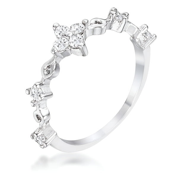 0.24 CT RHODIUM CLEAR CZ MINI FLORAL HALF ETERNITY STACKABLE BAND