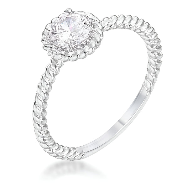 0.45 CT RHODIUM MINI TWISTED ROPE CZ SOLITAIRE RING