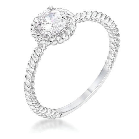 0.45 CT RHODIUM MINI TWISTED ROPE CZ SOLITAIRE RING