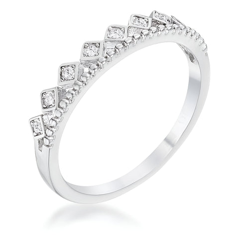 0.14 CT RHODIUM CZ MINI CROWN STACKABLE BAND