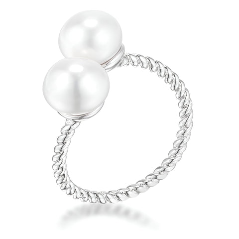 RHODIUM TWISTED ROPE FRESHWATER PEARL WRAP RING