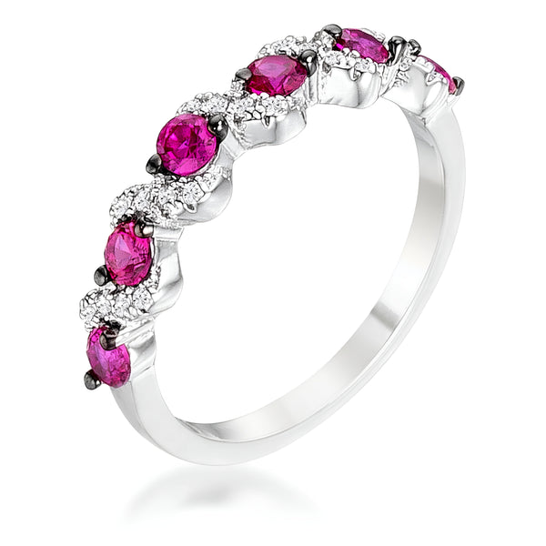 0.18 CT RHODIUM AND HEMATITE SHAPE FUCHSIA AND CLEAR CZ HALF ETERNITY BAND