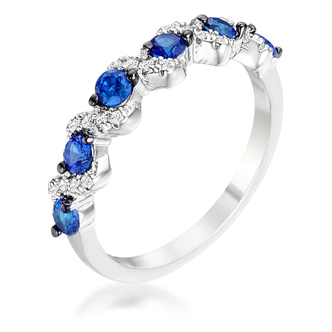 0.18 CT RHODIUM AND HEMATITE SHAPE SAPPHIRE BLUE AND CLEAR CZ HALF ETERNITY BAND