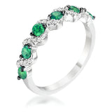 0.18 CT RHODIUM AND HEMATITE SHAPE EMERALD GREEN AND CLEAR CZ HALF ETERNITY BAND