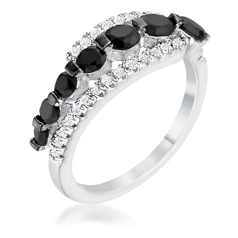 1.06 CT RHODIUM & HEMATITE GRADUATED BLACK & CLEAR CZ HALF ETERNITY RING