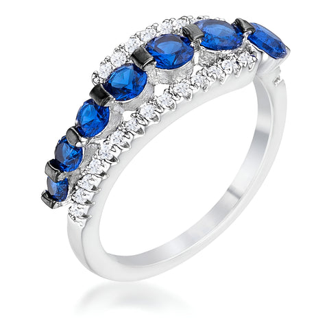 1.06 CT RHODIUM & HEMATITE GRADUATED BLUE & CLEAR CZ HALF ETERNITY RING