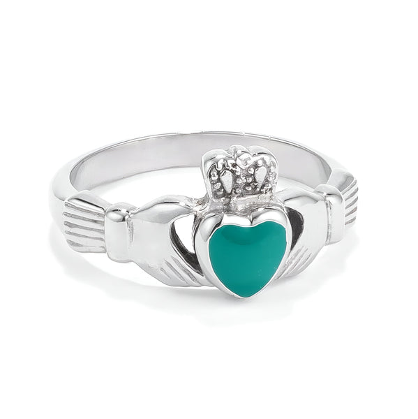 IRISH CLADDAGH RING WITH GREEN ENAMEL HEART - PIERGIORGIO CERRONI