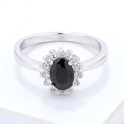 BLACK & CLEAR CZ PETITE OVAL RING - PIERGIORGIO CERRONI