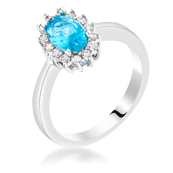 AQUA BLUE CZ PETITE OVAL RING - PIERGIORGIO CERRONI