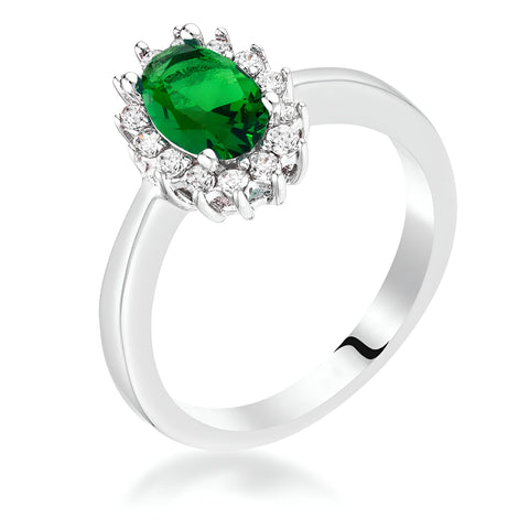 EMERALD GREEN CZ PETITE OVAL RING - PIERGIORGIO CERRONI