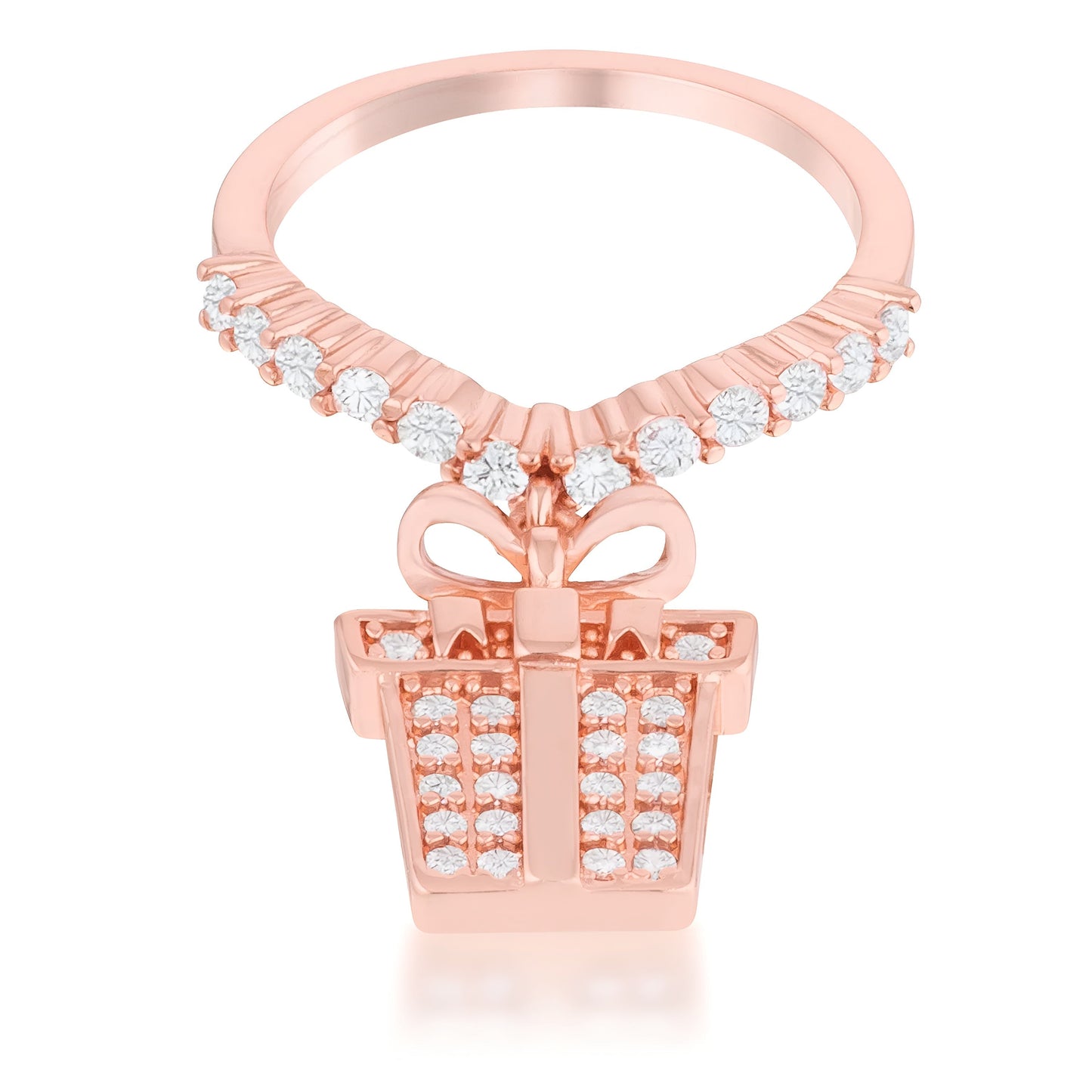BOW GIFT BOX 0.3 CT CZ ROSEGOLD HOLIDAY CHARM RING