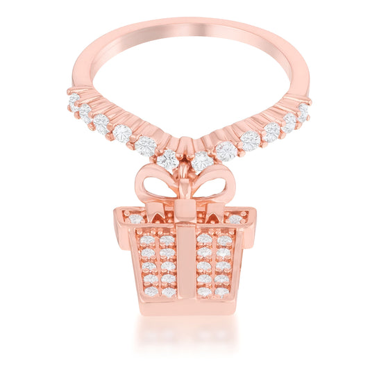 BOW GIFT BOX 0.3 CT CZ ROSEGOLD HOLIDAY CHARM RING
