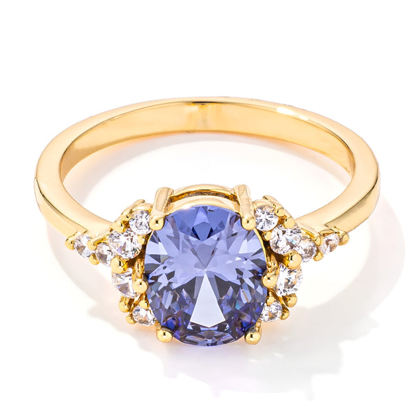 3 CT GOLD OVAL TANZANITE CZ ENGAGEMENT RING - PIERGIORGIO CERRONI