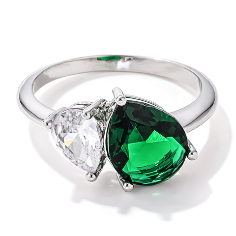 2.75 CT CLEAR & EMERALD GREEN CZ TOI ET MOI RING