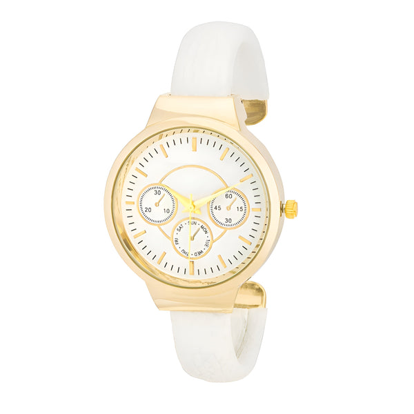 REYNA GOLD WHITE LEATHER CUFF WATCH