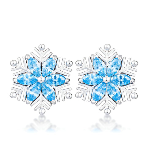 RHODIUM AQUA BLUE MARQUISE SNOWFLAKE EARRINGS