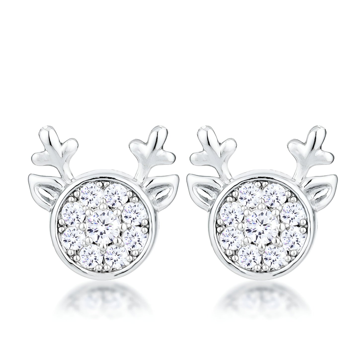 RHODIUM CLEAR CZ REINDEER EARRINGS