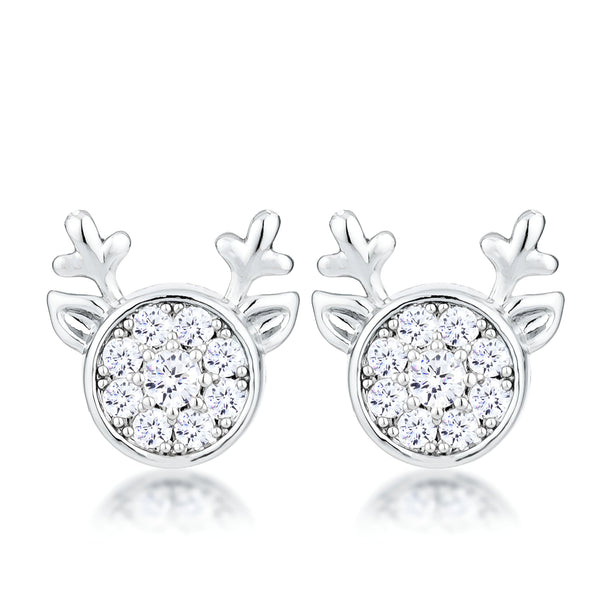 RHODIUM CLEAR CZ REINDEER EARRINGS