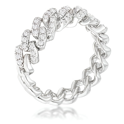 RHODIUM CLEAR CZ ROUND CUT FLEXIBLE CHAIN RING