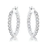 RHODIUM DOTTED CLEAR CZ ROUND BEZEL HOOP EARRINGS