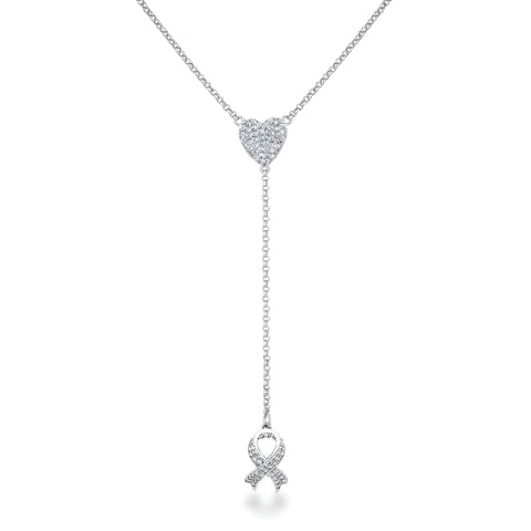 RHODIUM HEART AND BOW NECKLACE