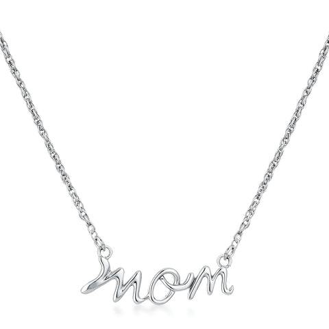 RHODIUM MOM SCRIPT NECKLACE