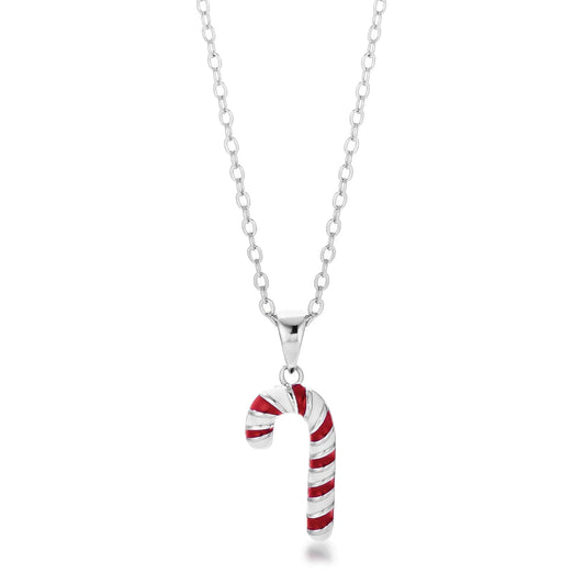 RODHIUM ENAMEL CANDY CANE NECKLACE