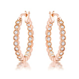 ROSE GOLD DOTTED CLEAR CZ ROUND BEZEL HOOP EARRINGS