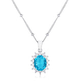 RHODIUM AQUA BLUE PETITE ROYAL OVAL PENDANT - PIERGIORGIO CERRONI