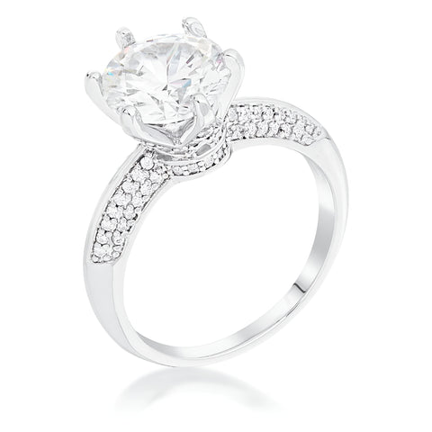 RHODIUM CLEAR CZ ROUND SOLITAIRE QUAD MICROPAVE RING - PIERGIORGIO CERRONI