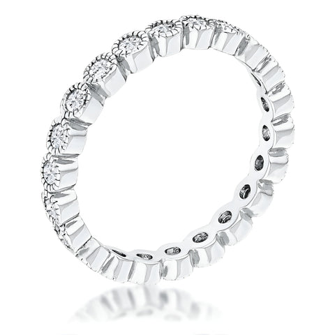 RHODIUM DOTTED CLEAR CZ ROUND BEZEL ETERNITY RING - PIERGIORGIO CERRONI