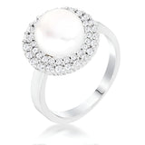 RHODIUM DOUBLE HALO ETHEREAL PEARL COCKTAIL RING - PIERGIORGIO CERRONI