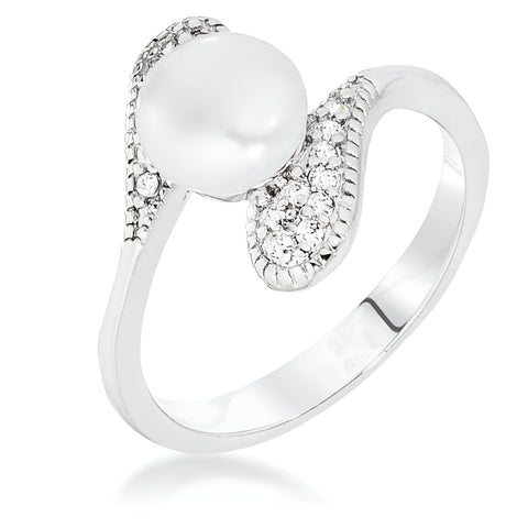 RHODIUM PEARL INTERLOCKED DOUBLE TEARDROP RING - PIERGIORGIO CERRONI