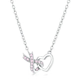 RHODIUM PINK CZ INTERLOCKING HEART RIBBON PENDANT - PIERGIORGIO CERRONI