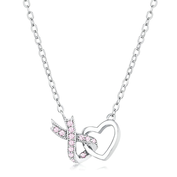 RHODIUM PINK CZ INTERLOCKING HEART RIBBON PENDANT - PIERGIORGIO CERRONI