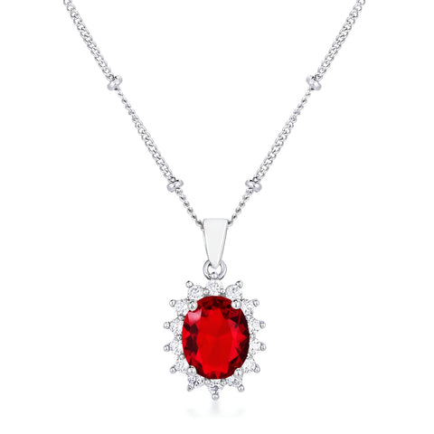 RHODIUM RUBY RED PETITE ROYAL OVAL PENDANT - PIERGIORGIO CERRONI