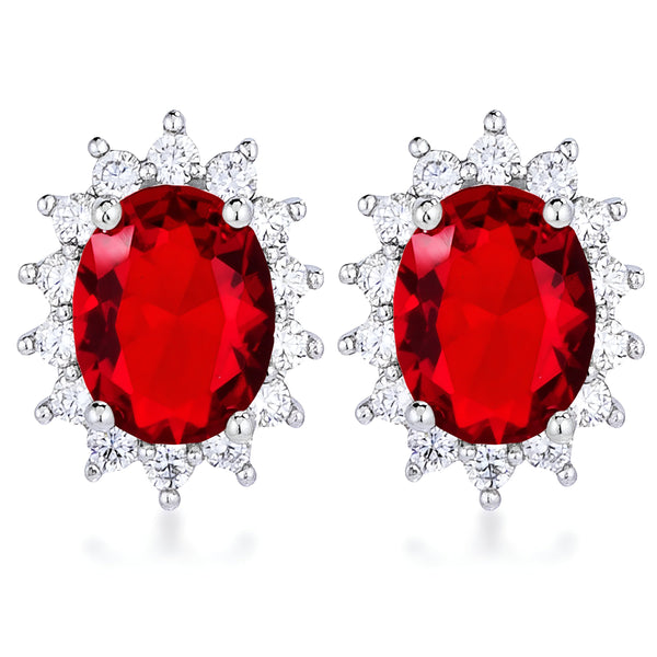 RHODIUM RUBY RED PETITE ROYAL OVAL EARRINGS - PIERGIORGIO CERRONI