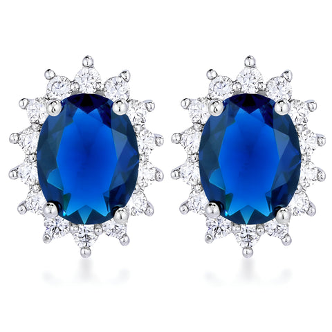 RHODIUM SAPPHIRE BLUE PETITE ROYAL OVAL EARRINGS - PIERGIORGIO CERRONI