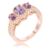 ROSE GOLD 3-STONE AMETHYST OVAL CUT CZ HALO RING - PIERGIORGIO CERRONI