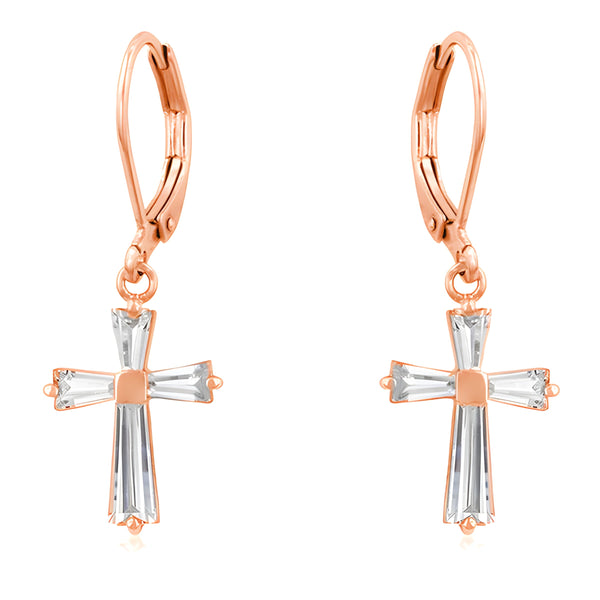 ROSE GOLD CZ CROSS DROP EARRINGS - PIERGIORGIO CERRONI