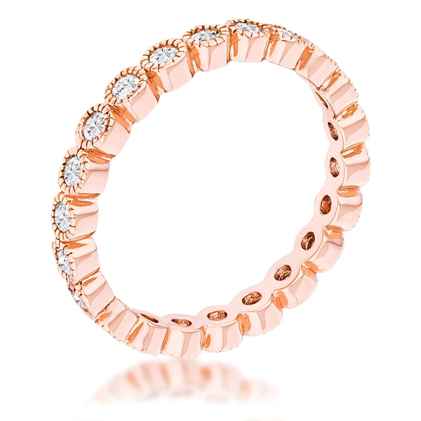 ROSE GOLD DOTTED CLEAR CZ ROUND BEZEL ETERNITY RING - PIERGIORGIO CERRONI