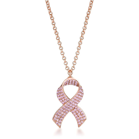 ROSE GOLD PINK CZ PAVE RIBBON NECKLACE