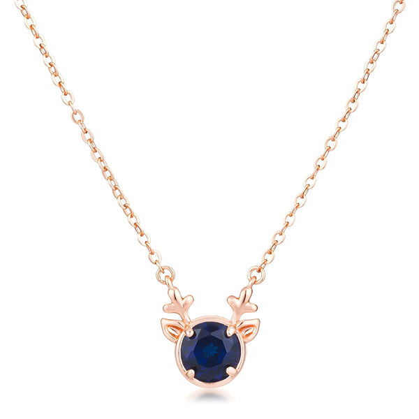 ROSE GOLD REVERSIBLE SAPPHIRE BLUE CZ REINDEER PENDANT - PIERGIORGIO CERRONI