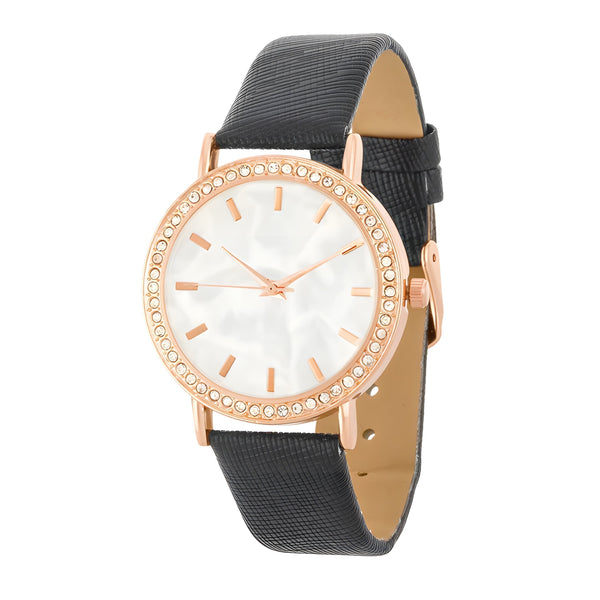 ROSE GOLD SHELL PEARL WATCH WITH CRYSTALS - PIERGIORGIO CERRONI